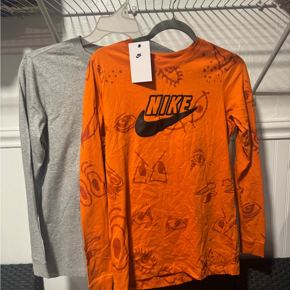 Nike Kids Orange and Gray Long Sleeve Tees